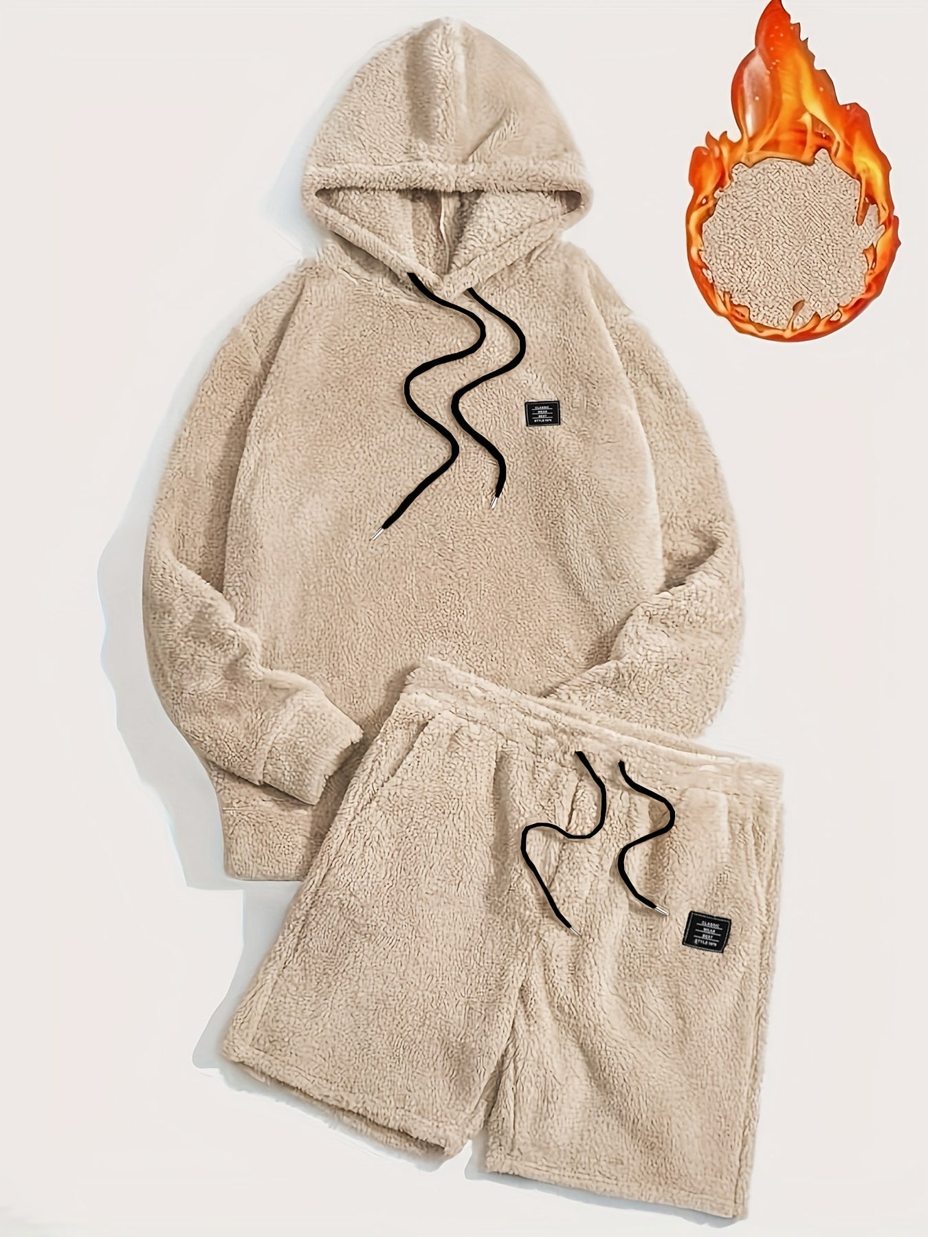 Ensemble Homme Doux Hoodie et Short Molletonné Gris Clair