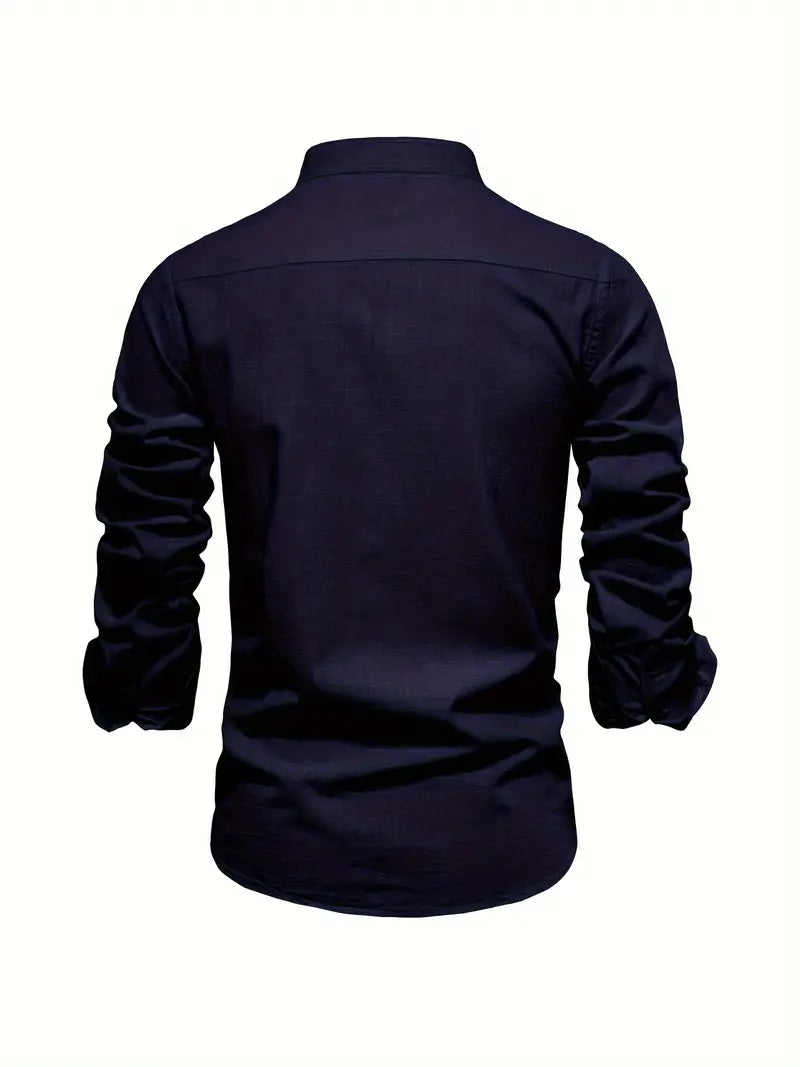 Herreskjorte med mao-krave og lange ærmer, elegant casual businessstil