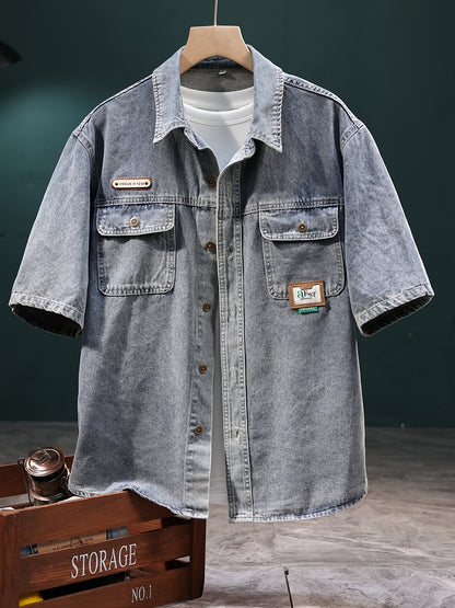 Koszula męska z krótkim rękawem w stylu miejskim vintage, casual