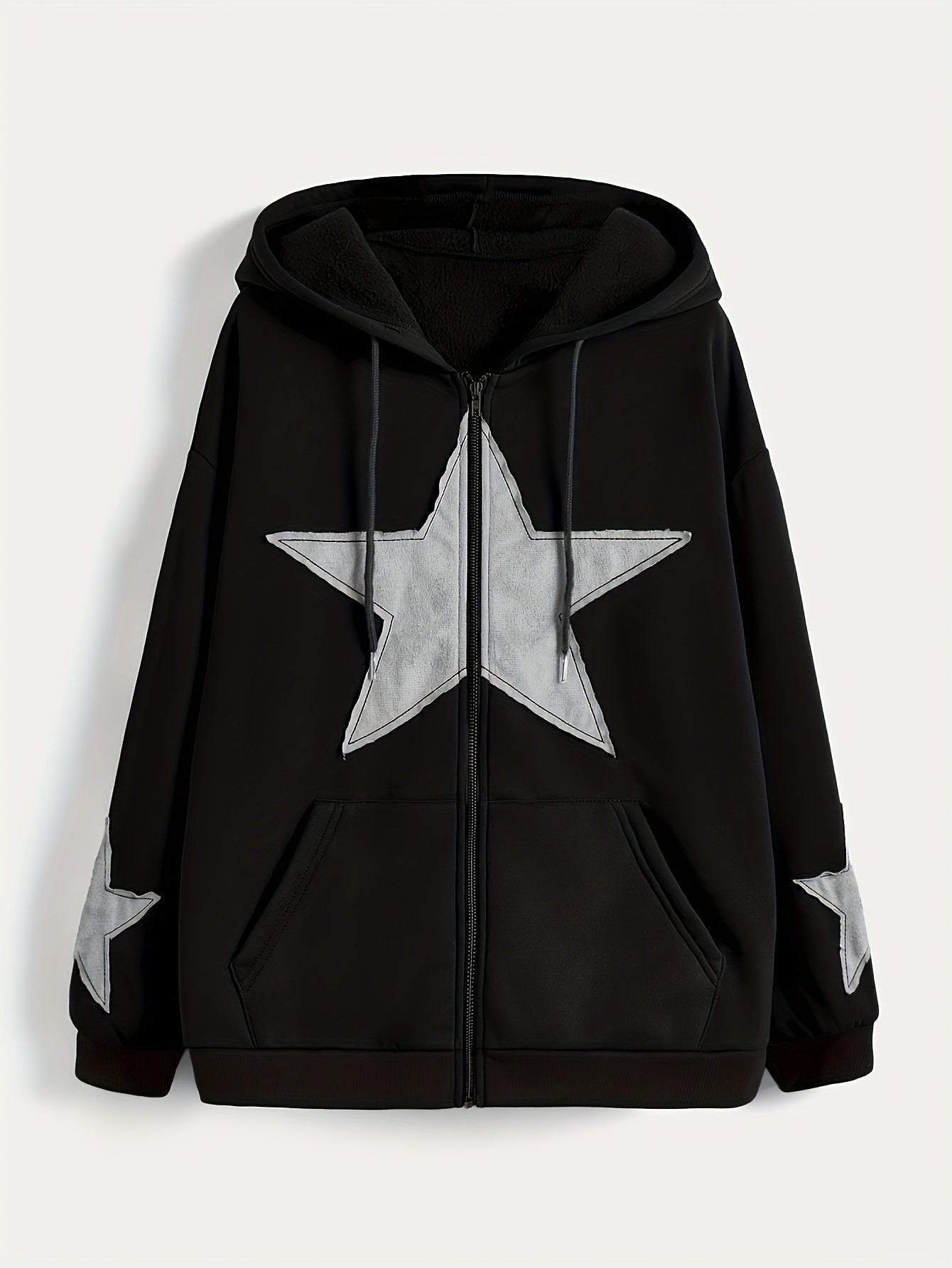 Sweat à capuche zippé marron avec motif étoile gris délavé