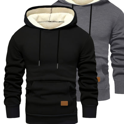 Lot de 2 Hoodies Homme Doublés Polaire Ajustement Ample avec Capuche et Poche Kangourou