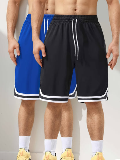 Lässige Herren Basketball-Sportshorts, 2er-Pack, mit Kordelzug, ideal für Training und Alltag