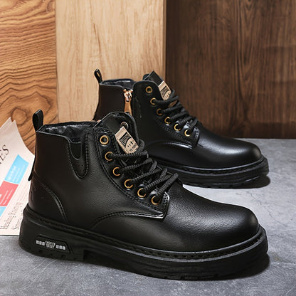 Bottes montantes homme marron foncé lacets, fermeture éclair latérale, semelle épaisse