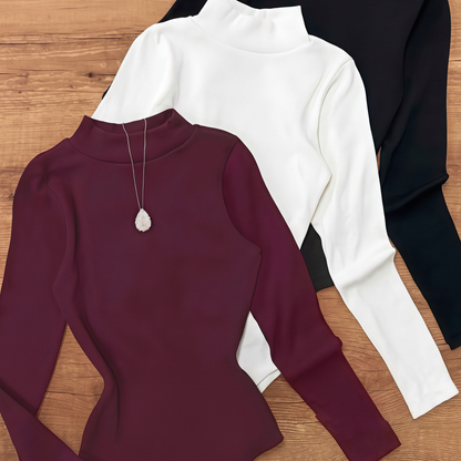 Body Femme Col Roulé Manches Longues Uni Élastique Moulant