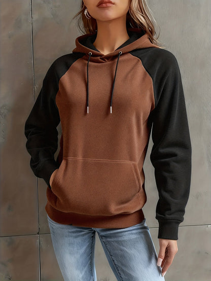 Sweat à Capuche Femme Bicolore Marron et Noir avec Manches Raglan