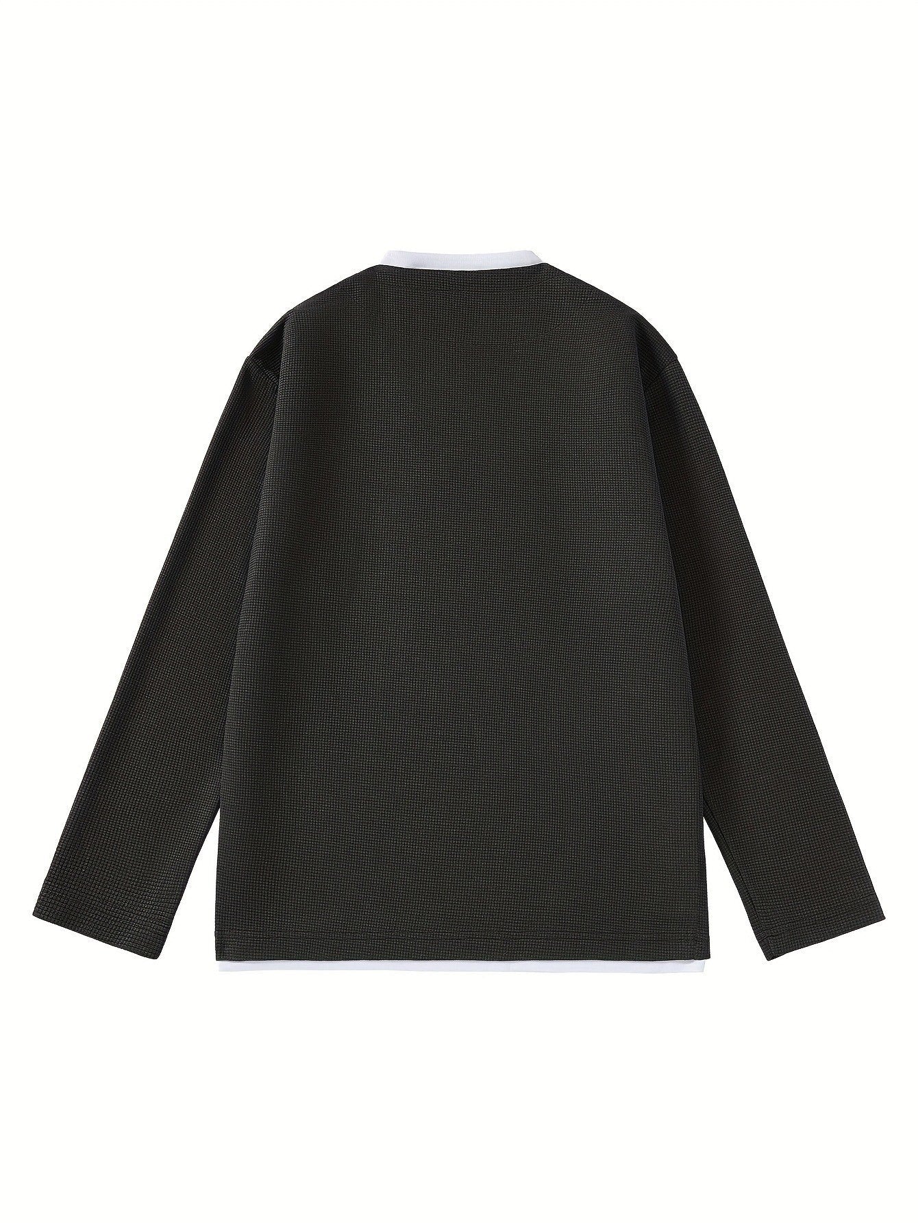 Pull Homme Maille Gaufre Bicolore Col V Manches Longues Gris