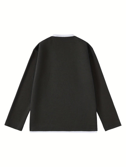 Pull Homme Maille Gaufre Bicolore Col V Manches Longues Gris