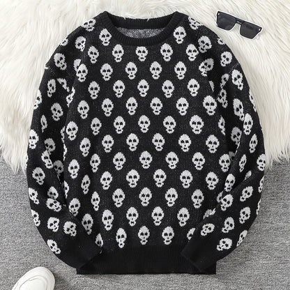 Pull col rond à motif têtes de mort en tricot doux