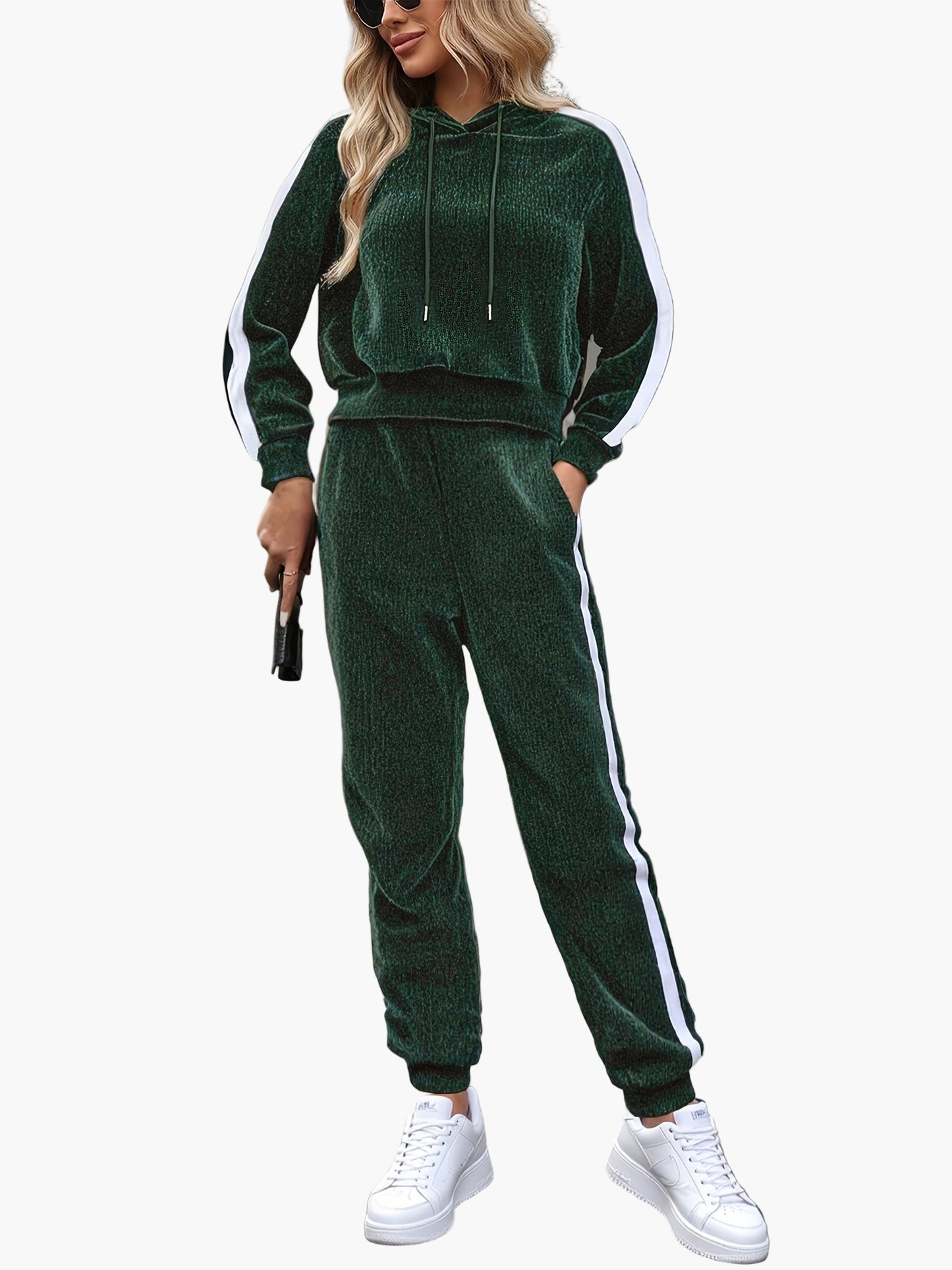 Tuta casual da donna con cappuccio stile sportivo per autunno e inverno