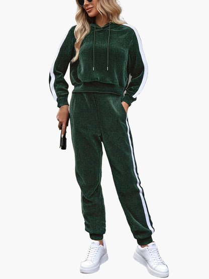 Tuta casual da donna con cappuccio stile sportivo per autunno e inverno