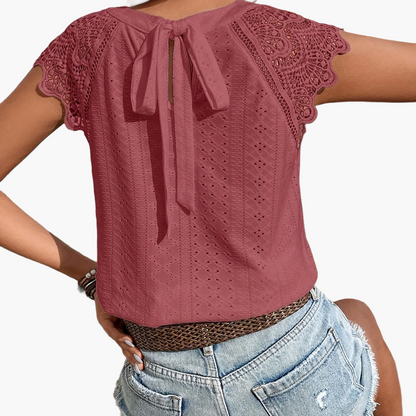 Damesblouse Boheemse Chic Stijl met Kantmouwen en Geknoopte Rug – Casual Zomermode