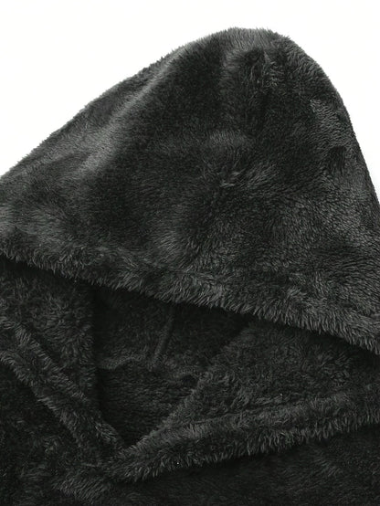 Ensemble Homme Doux Noir à Capuche et Pantalon Motif Géométrique Relief