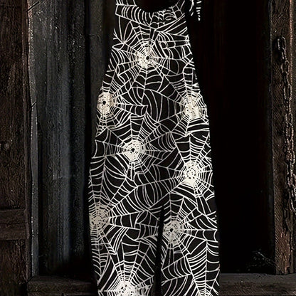 Combinaison pantalon femme noire à motif toile d'araignée bretelles fines