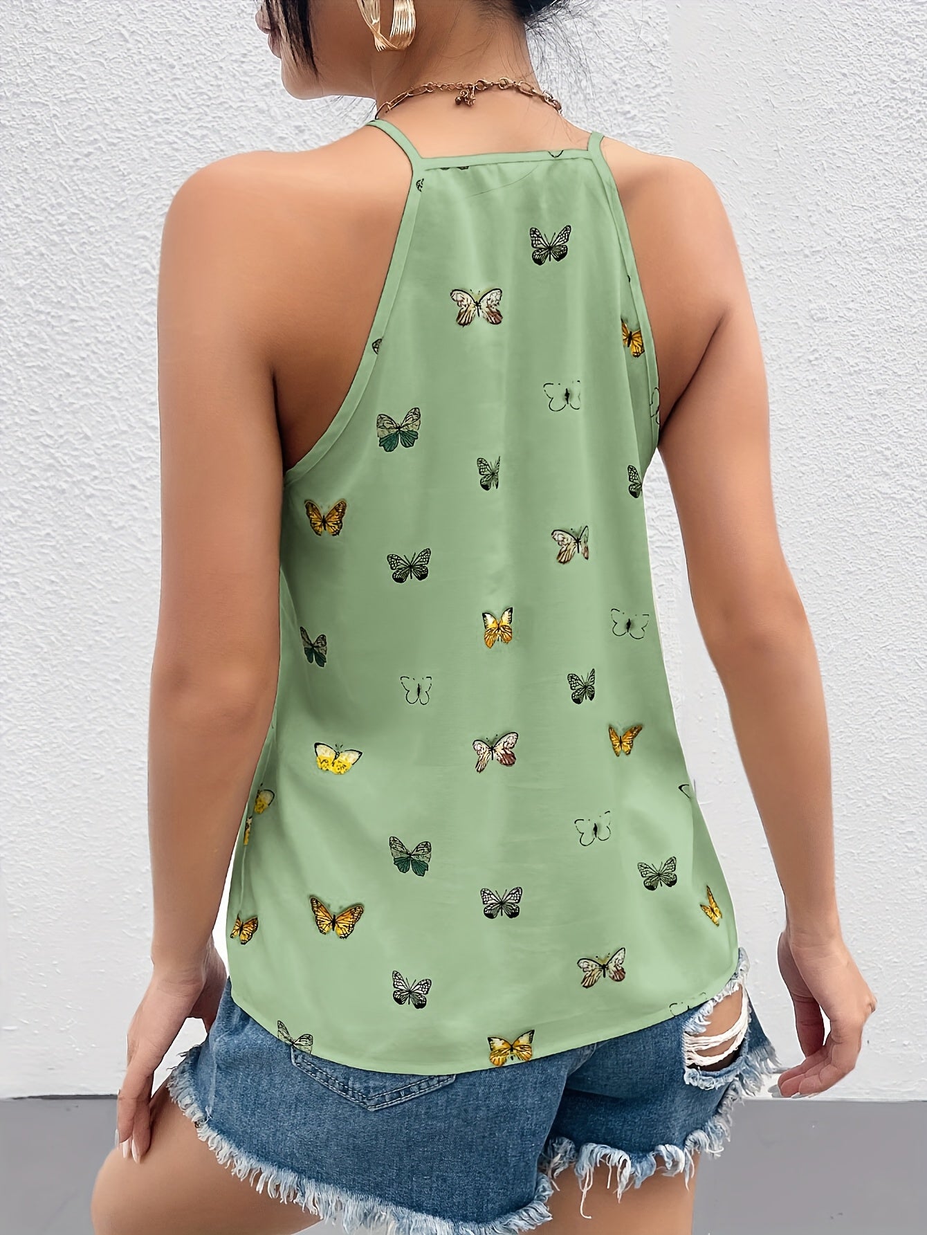 Top femme élégant style débardeur à imprimé papillons pour l'été