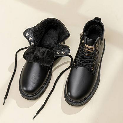 Bottes montantes homme marron foncé lacets, fermeture éclair latérale, semelle épaisse