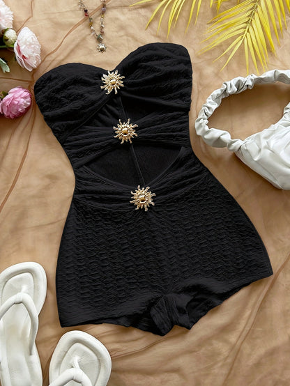 Bañador retro para mujer estilo pin-up de una pieza con corte y estampado de leopardo