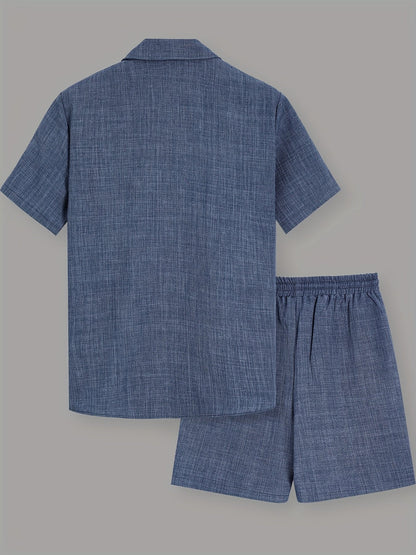 Ensemble décontracté haut et short pour homme, style été, col à revers, idéal loisirs et vacances