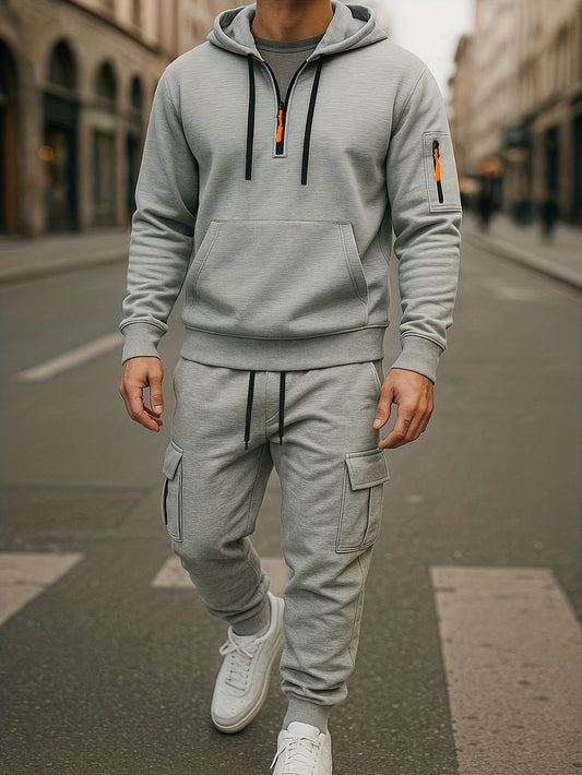 Ensemble Homme Survêtement Capuche et Pantalon Cargo Molletonné Uni