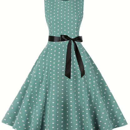 Vestido vintage sin mangas con lunares para mujer, estilo retro acampanado, ideal para el verano y ocasiones especiales