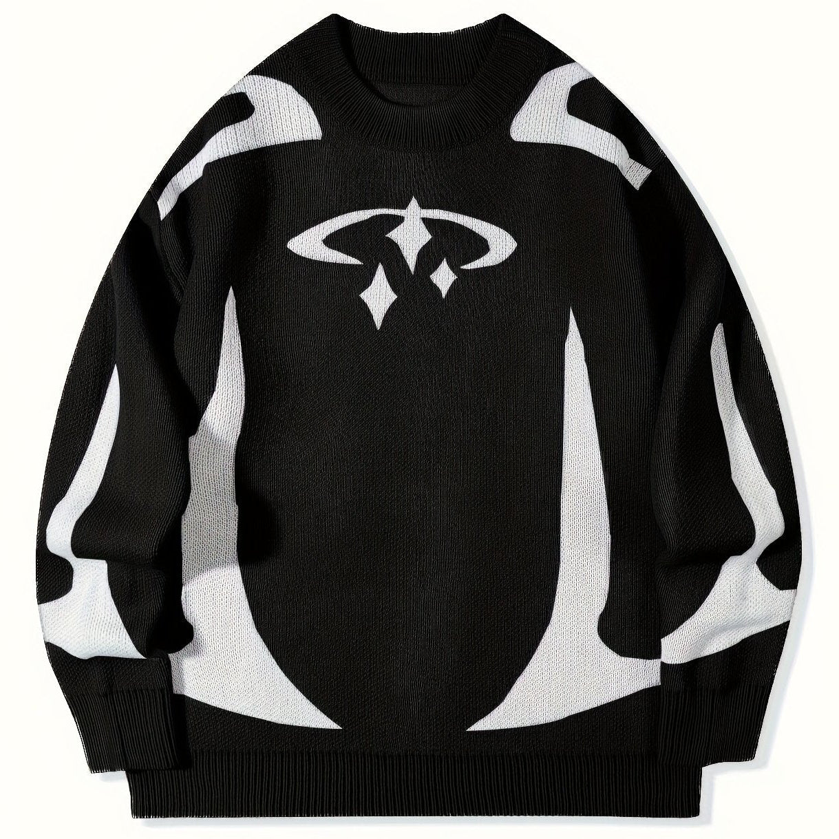 Pull en maille unisexe à motifs abstraits et col rond