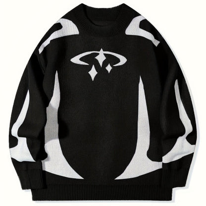 Pull en maille unisexe à motifs abstraits et col rond