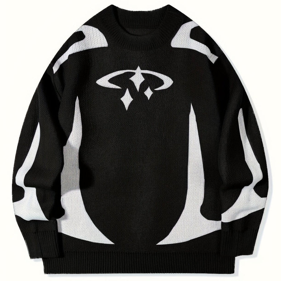 Unisex abstract-patterned knit sweater with a crew neck