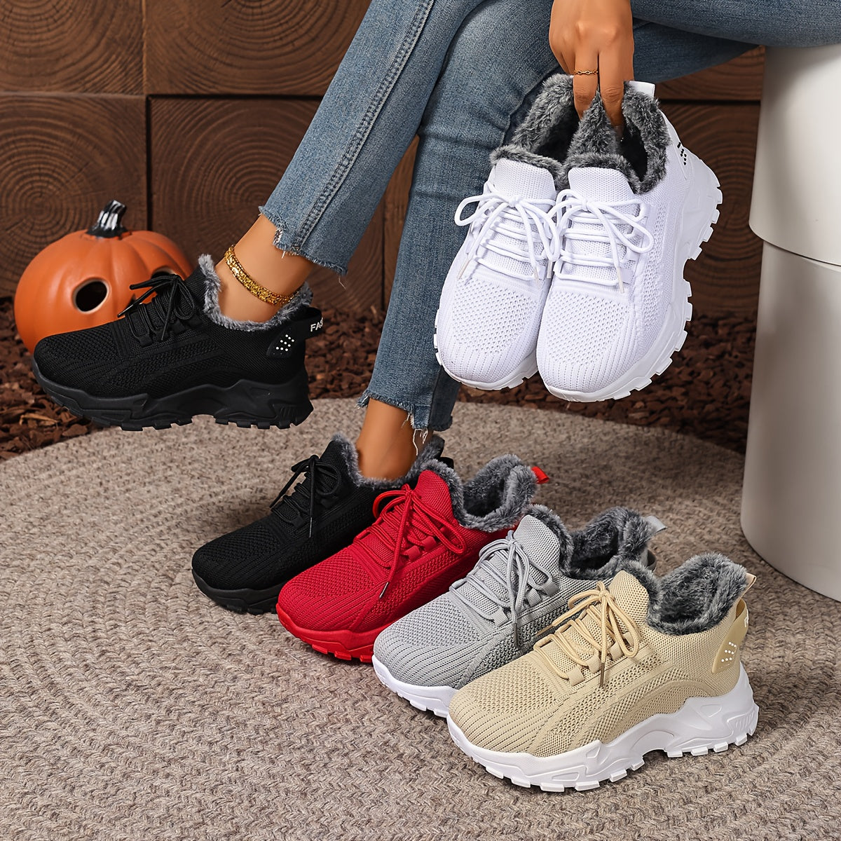 Baskets montantes femme en maille avec doublure douce et lacets