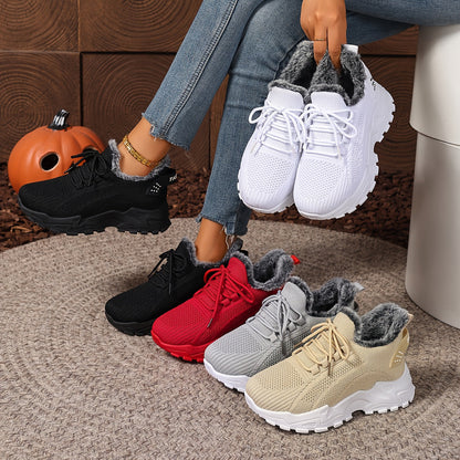 Baskets montantes femme en maille avec doublure douce et lacets