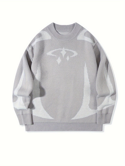 Pull en maille unisexe à motifs abstraits et col rond