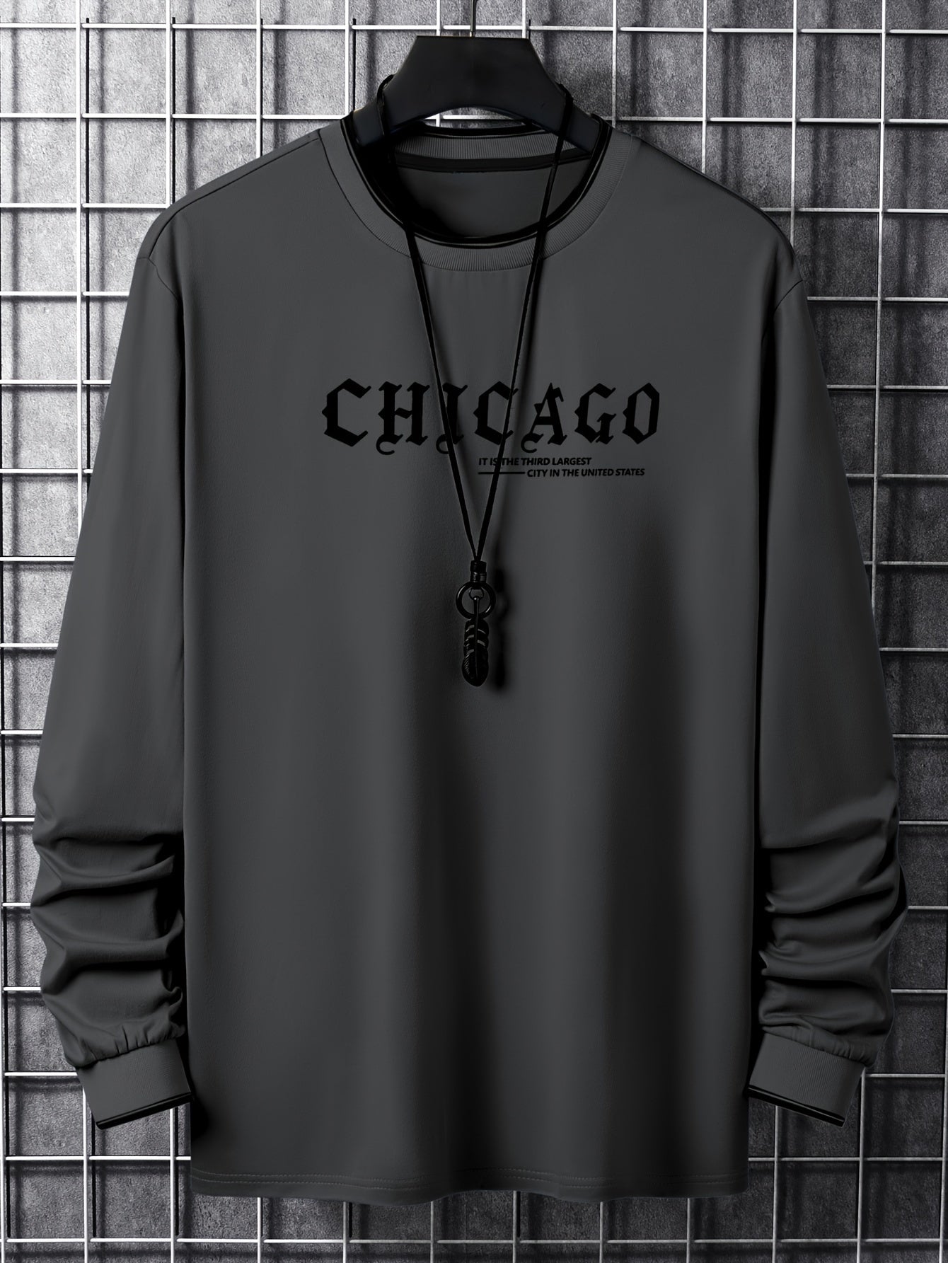 T-shirt Homme Manches Longues Col Rond Imprimé Chicago