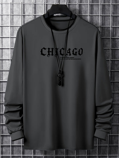 T-shirt Homme Manches Longues Col Rond Imprimé Chicago