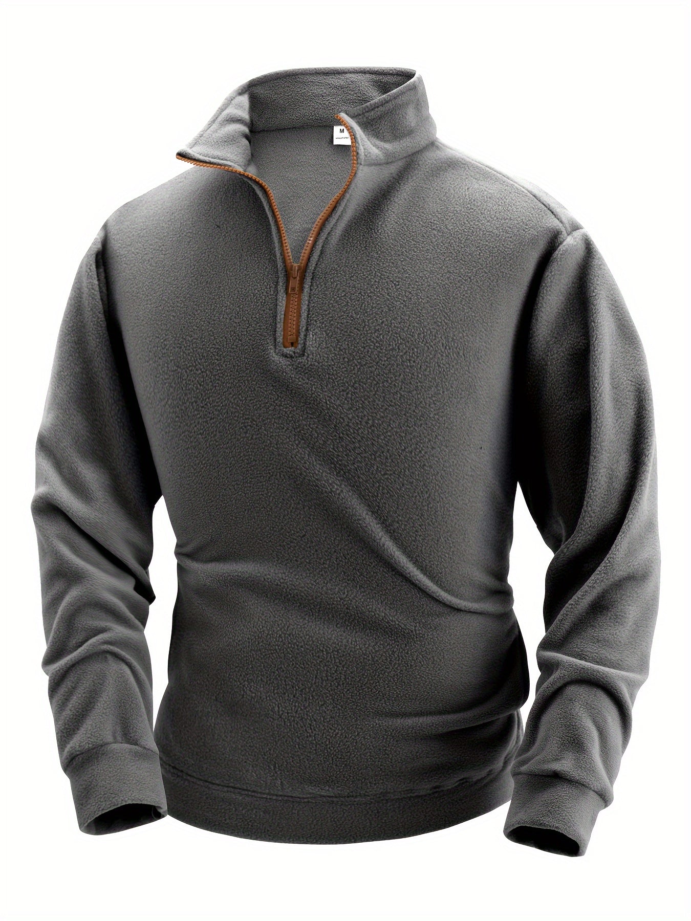 Polaire Homme Col Montant Bleu Marine Fermeture Éclair Marron
