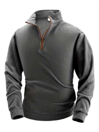Polaire Homme Col Montant Bleu Marine Fermeture Éclair Marron