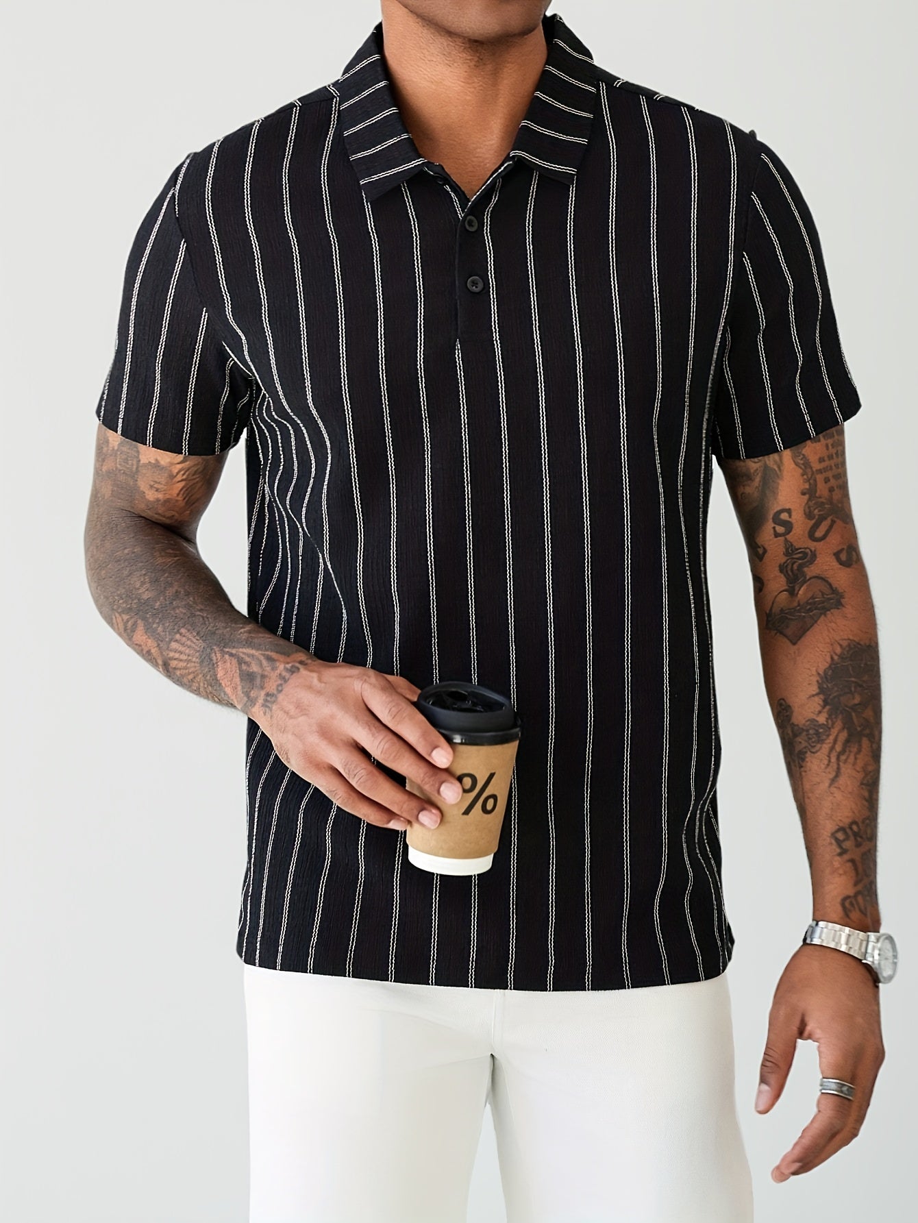 Polo à rayures verticales pour homme, style moderne et polyvalent