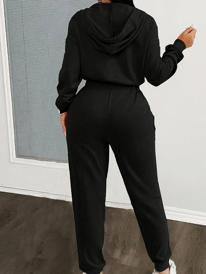 Combinaison Femme à Capuche Zippée devant Manches Longues Taille Élastiquée Jambes Fuselées