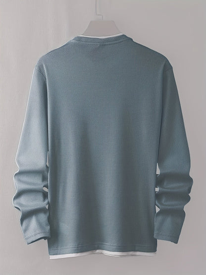 Pull homme texturé gaufré manches longues imprimé smiley col rond