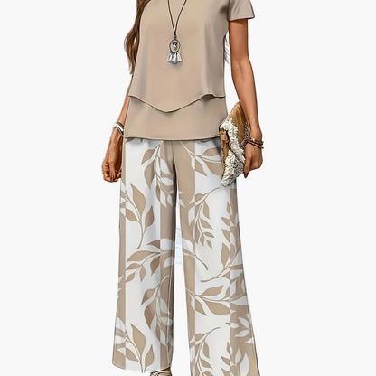 Ensemble élégant pour femme à manches courtes style décontracté chic avec pantalon large imprimé floral