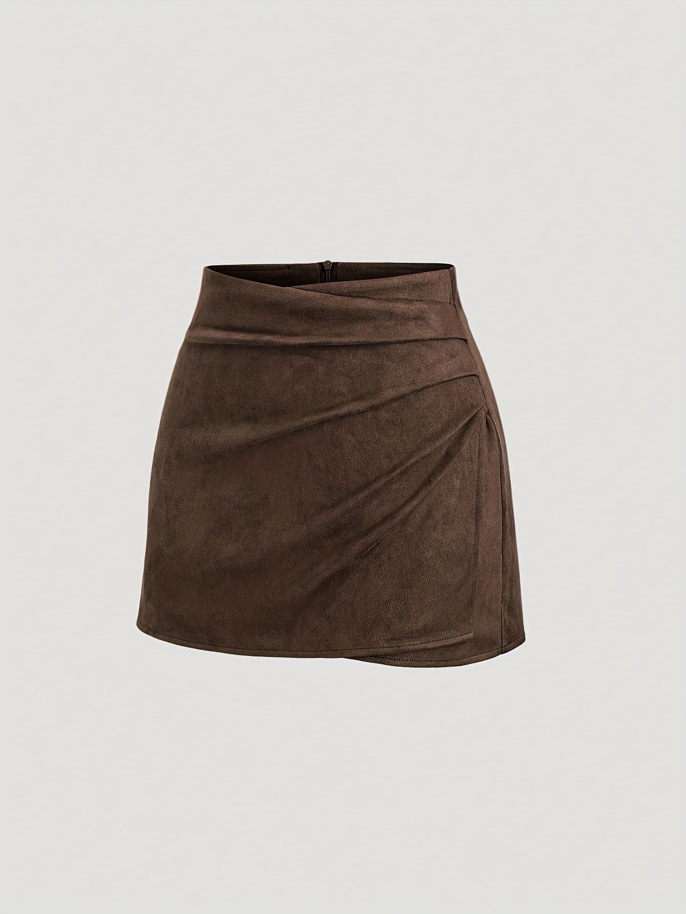 Mini-jupe plissée femme effet suédine marron foncé, camel et noir