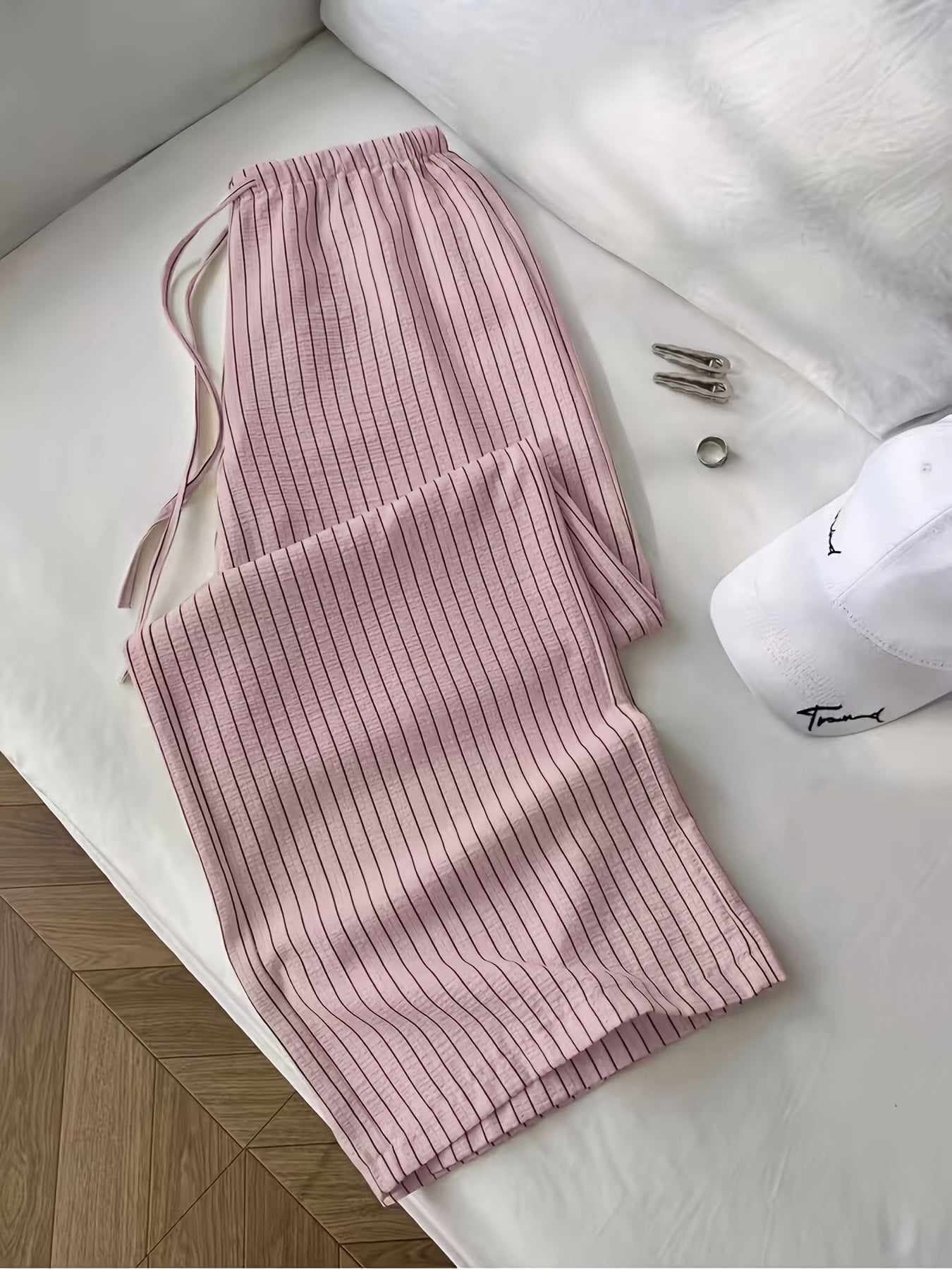Pantalon ample décontracté à rayures verticales pour femme – Style détente et élégant