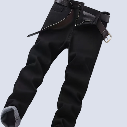 Pantalon Homme Noir Coupe Droite avec Ceinture Détachable Style Décontracté