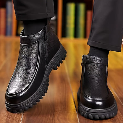 Bottes courtes homme noir doublées fourrure synthétique à semelle crantée et fermeture éclair latérale