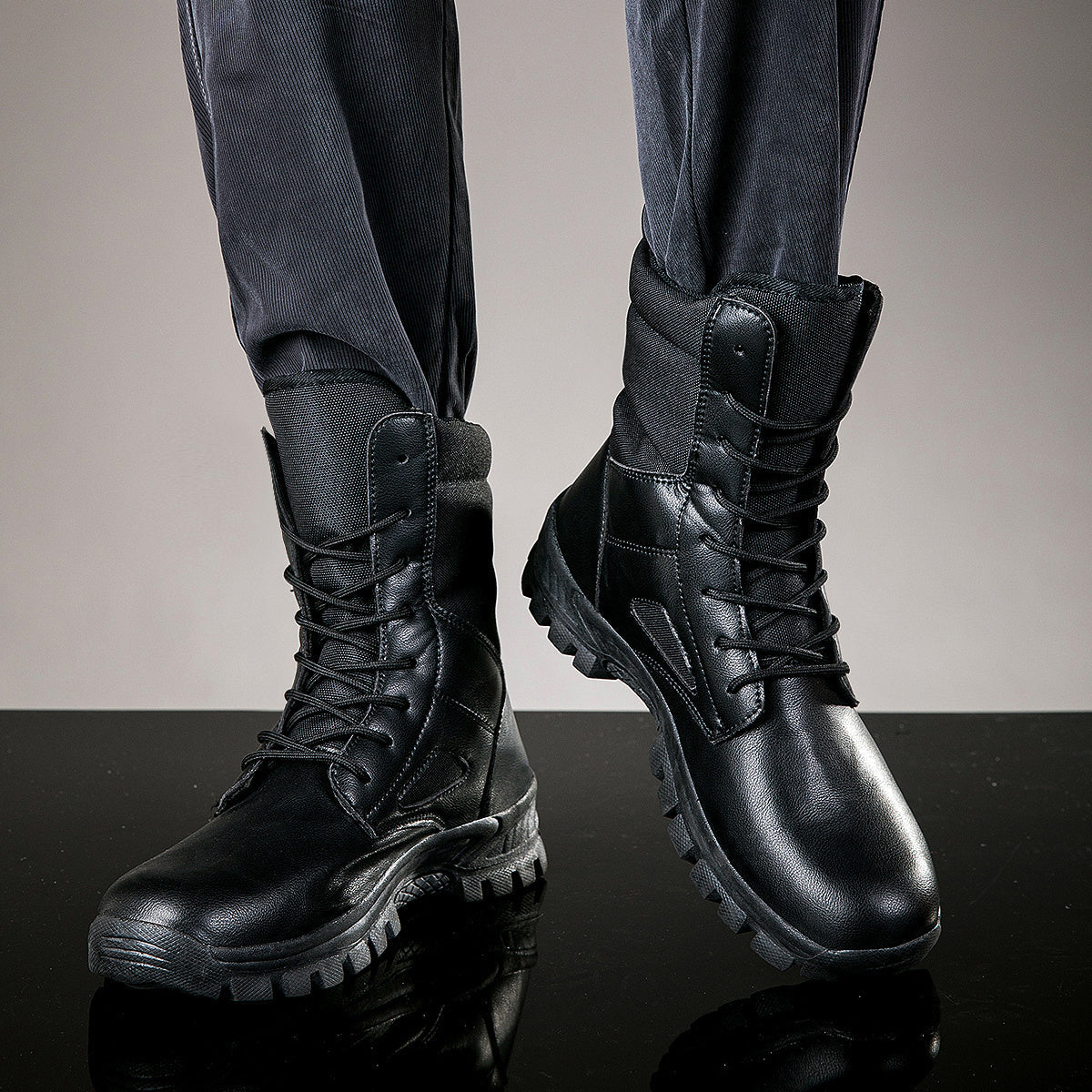 Bottes hautes tactiques à lacets pour homme, robustes et antidérapantes