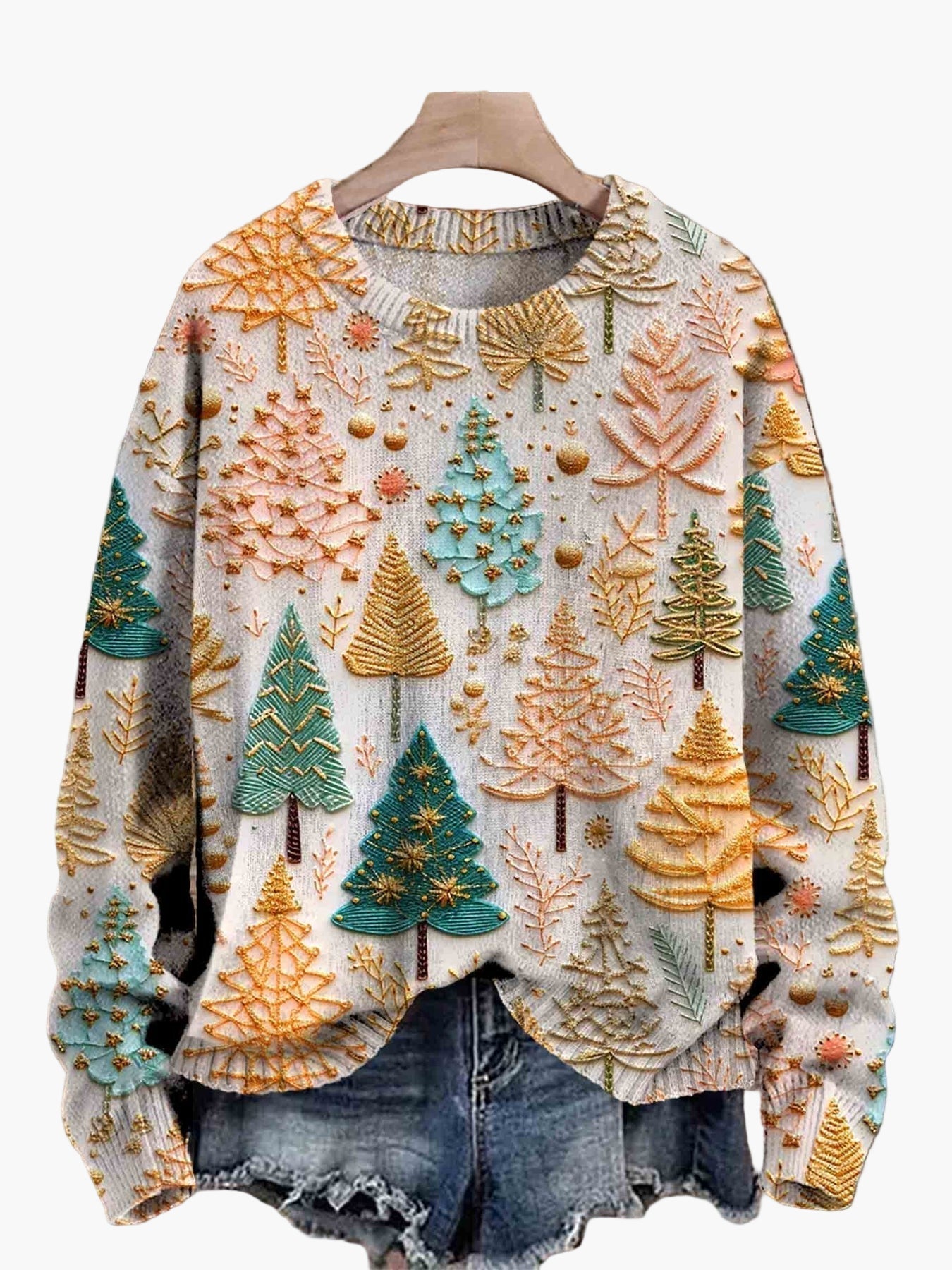 Jersey de Navidad para mujer estilo acogedor con motivo de árboles de Navidad, perfecto para las fiestas y las noches de invierno