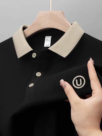 Polo casual para hombre con cuello contrastante y logo bordado – estilo moderno y versátil