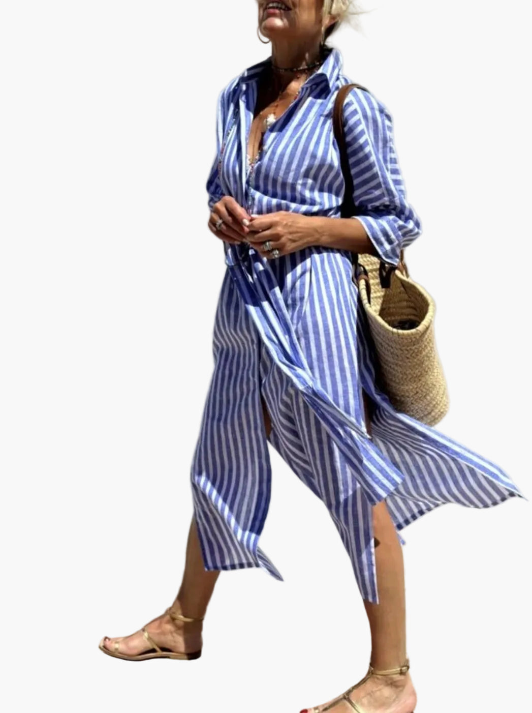 Robe Chemise à Rayures Élégante Femme Style Décontracté Chic pour Sorties et Vacances