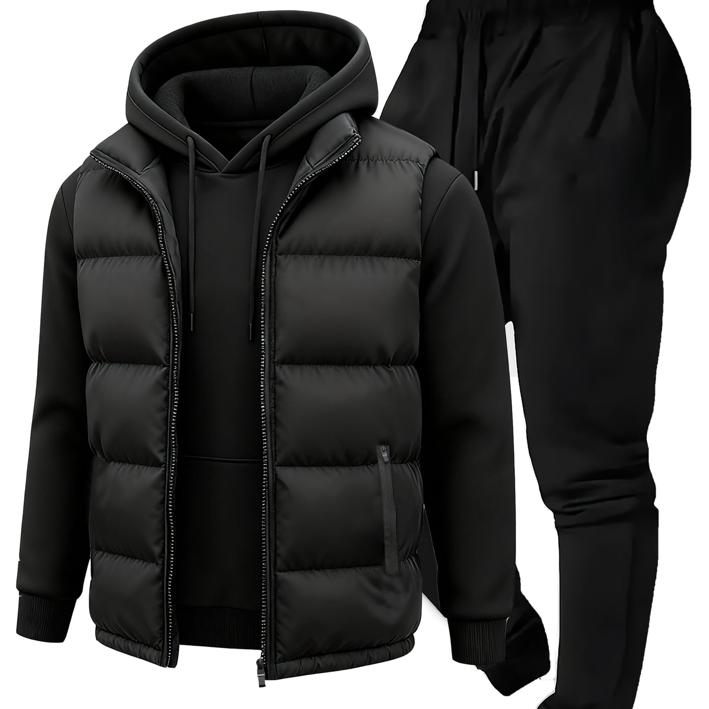 Ensemble Homme Survêtement & Gilet Matelassé Zippé à Capuche