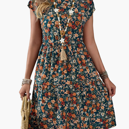Abito floreale casual da donna stile vacanze con maniche corte