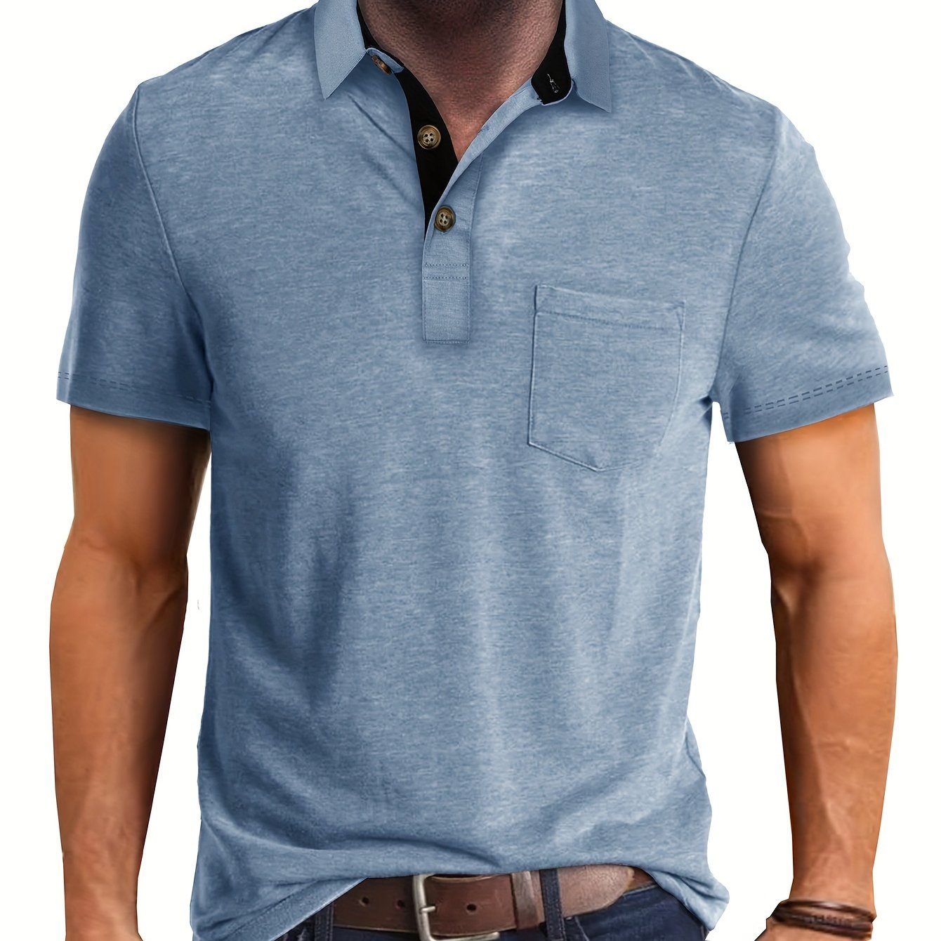 Polo décontracté pour homme à poche poitrine, style élégant pour usage quotidien ou bureau