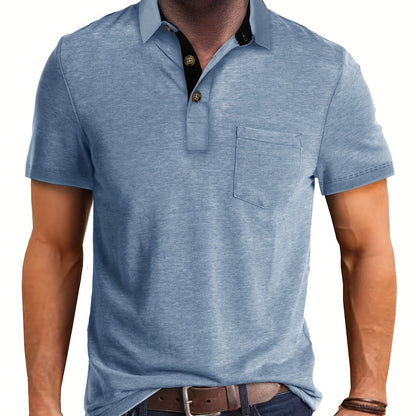 Polo décontracté pour homme à poche poitrine, style élégant pour usage quotidien ou bureau