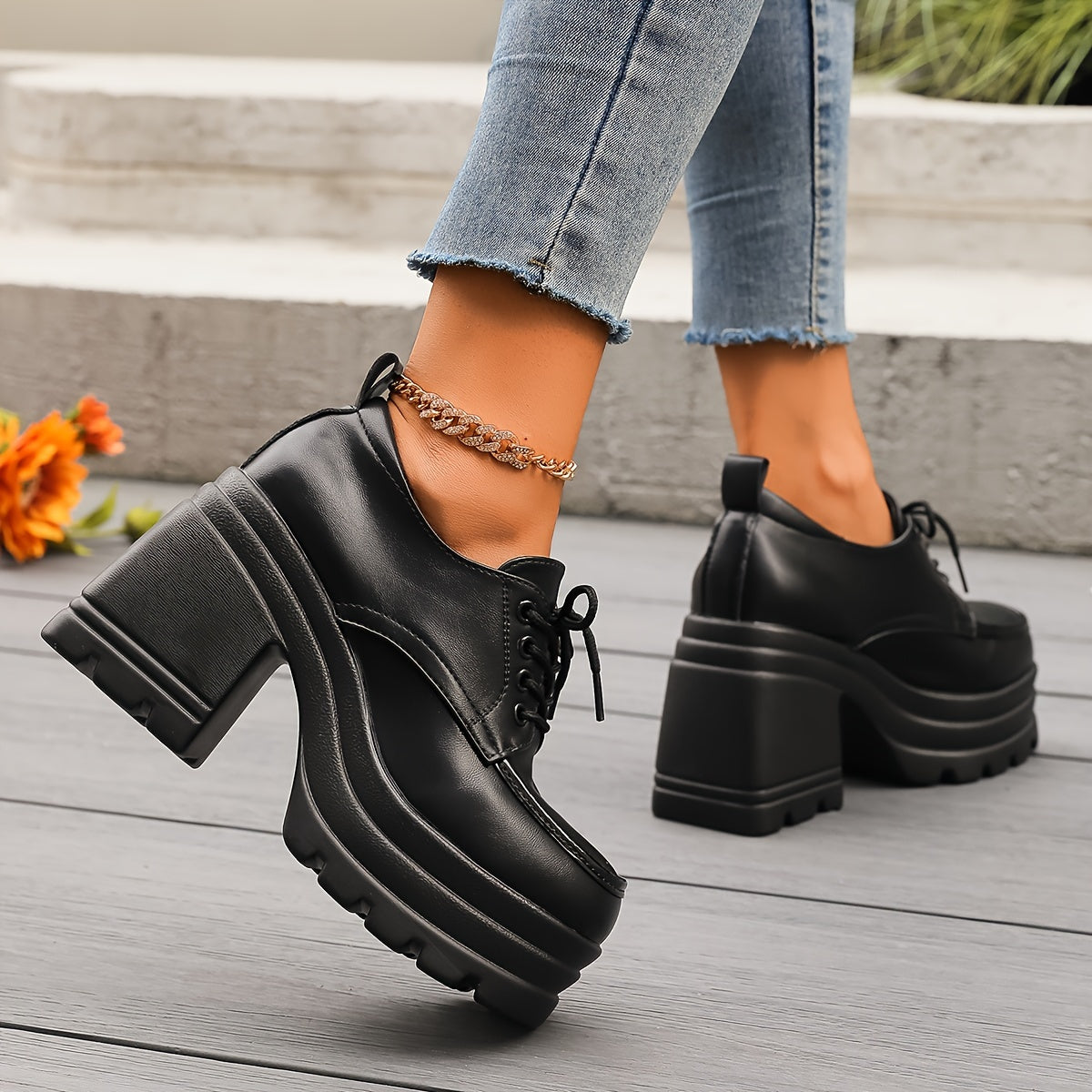 Chaussures à plateforme style Oxford à lacets pour femme – Look rétro tendance, usage quotidien ou soirée